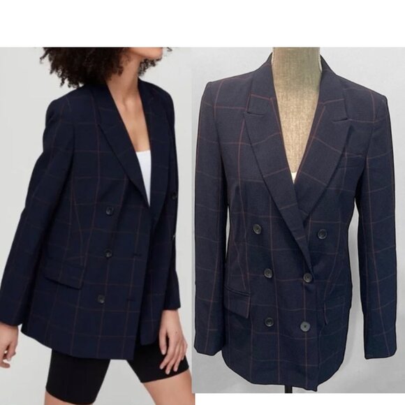 Aritzia BABATON Samuel Blazer Double Breasted Plaid Check Jacket Size 4 - Picture 1 of 15